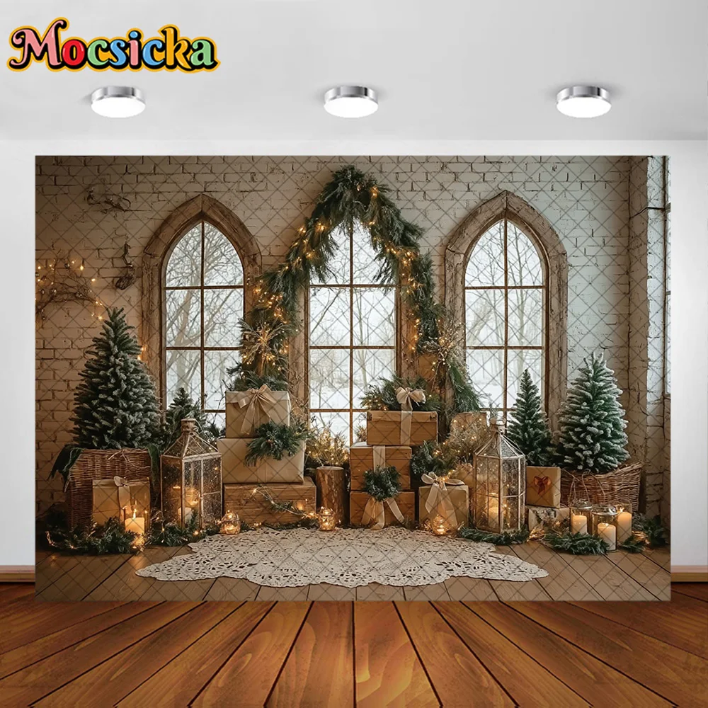 Mocsicka التصوير خلفية شجرة عيد الميلاد نافذة غرفة الديكور الأسرة عيد الميلاد عطلة صورة الخلفيات للصور