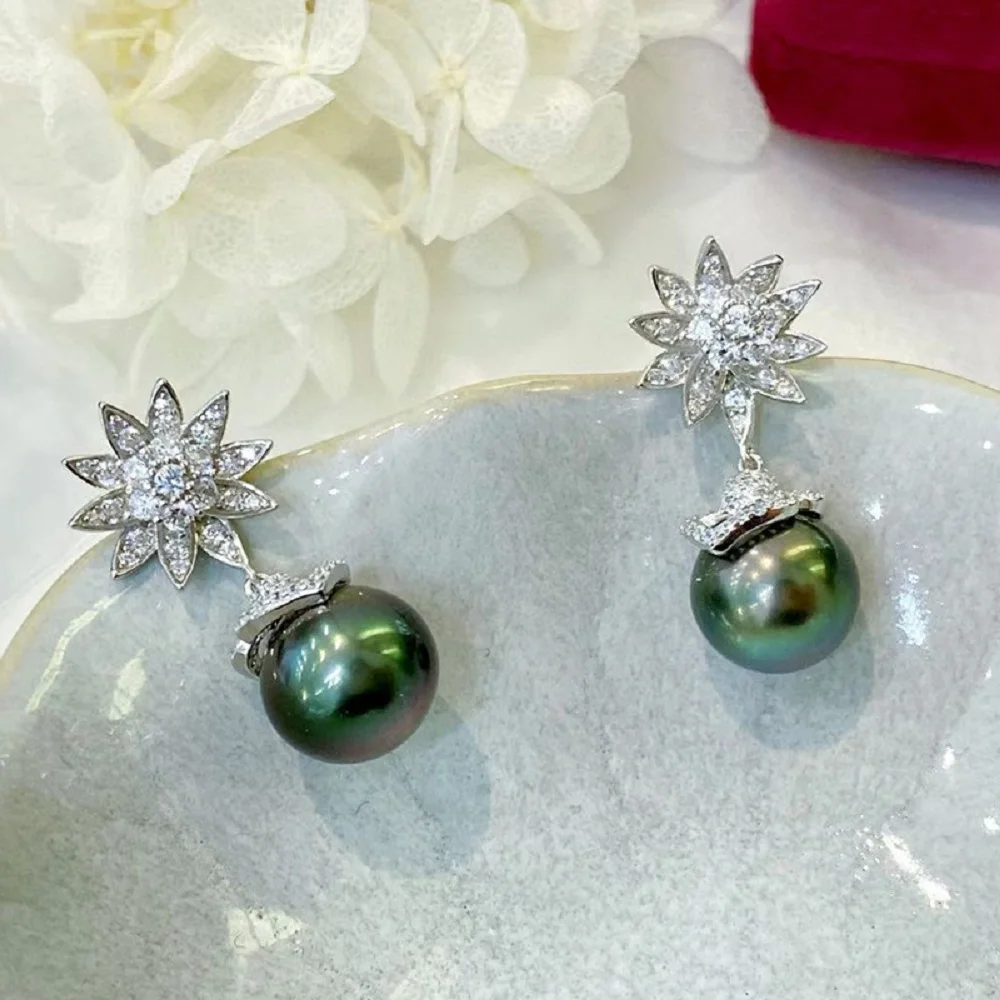 

Gorgeous Pearl Earrings AAAA10-11mm Natural Round Retro South Sea Pearl Earrings 925s