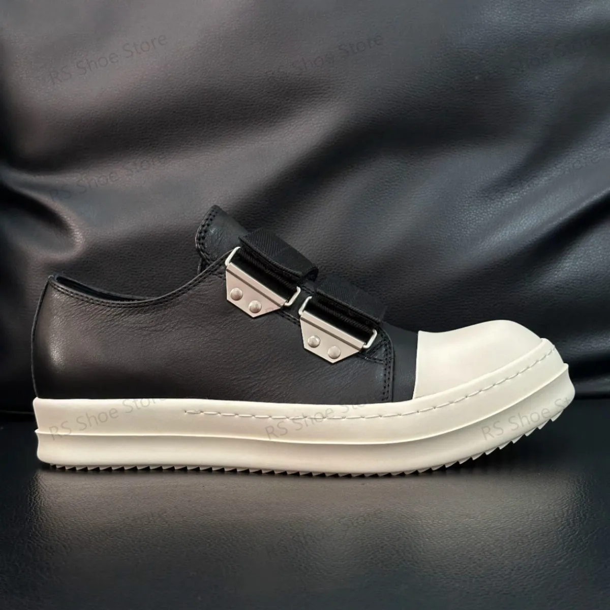 

26 New Ro Luxury Low Top Sneakers Brand Black Leather Sneaker High End Thick Sole High Quality Velcro Shoes Original Casual Shoe