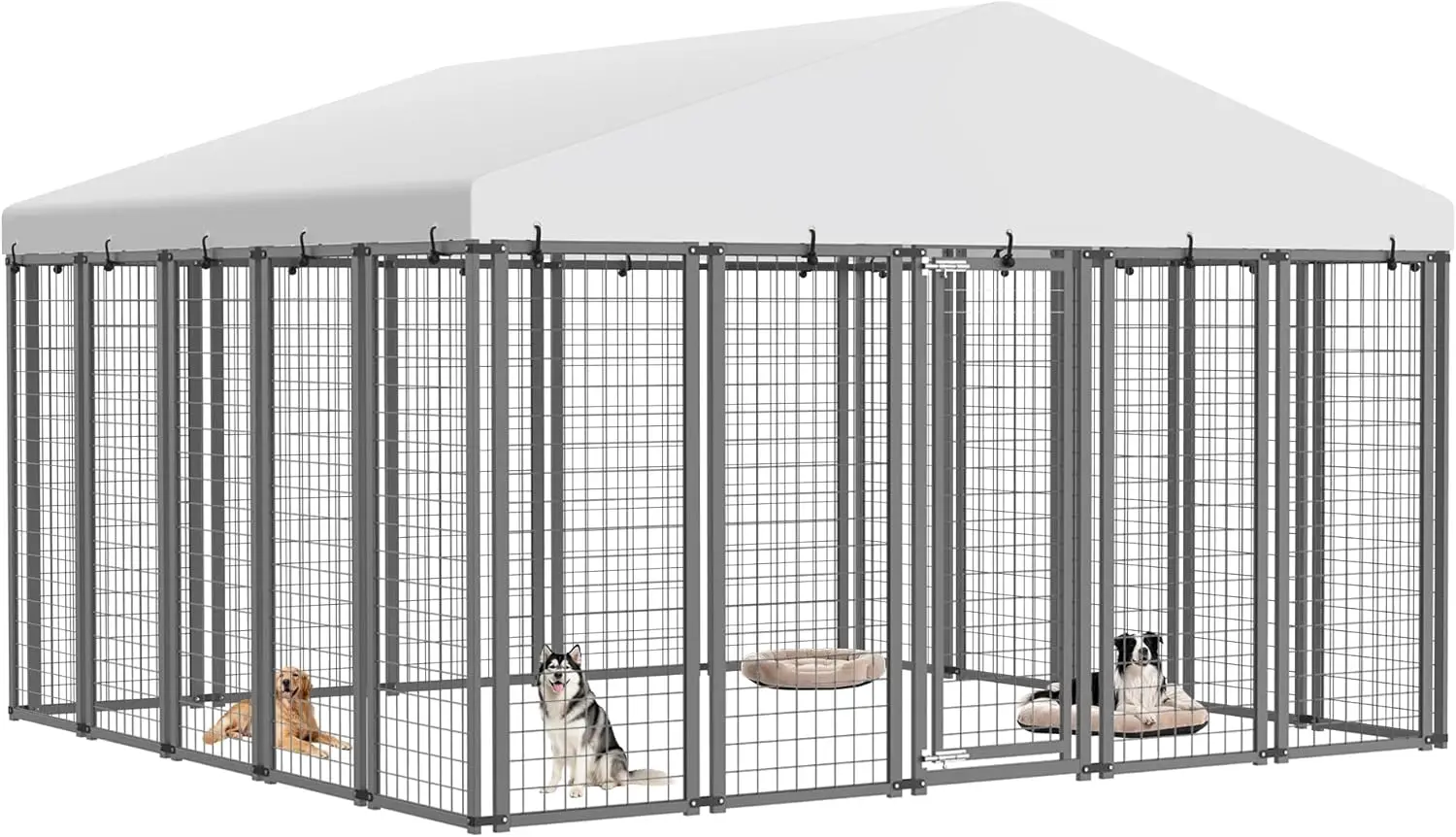 

Большой уличный вольер для собак 10'x10', сверхпрочный оцинкованный стальной загон с водонепроницаемой крышей и надежным замком для собак крупных пород