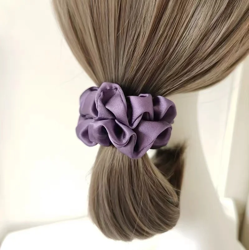 100% Pure Mulberry Silk Large Scrunchies Elastics Bands Hair Ties Ponytail Holders Solid Color for Women Girls 19 Momme 3.5CM