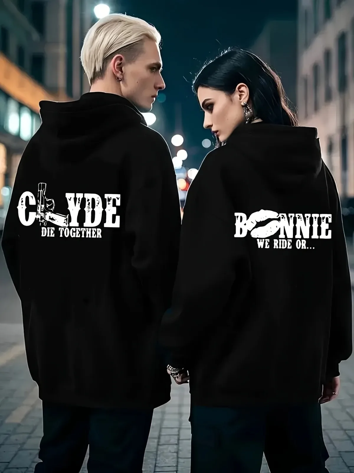 1 pezzo [stile di coppia] moda Bonnie e Clyde modello design abbinato coppia felpa con cappuccio comoda felpa con cappuccio regalo di San Valentino allentata