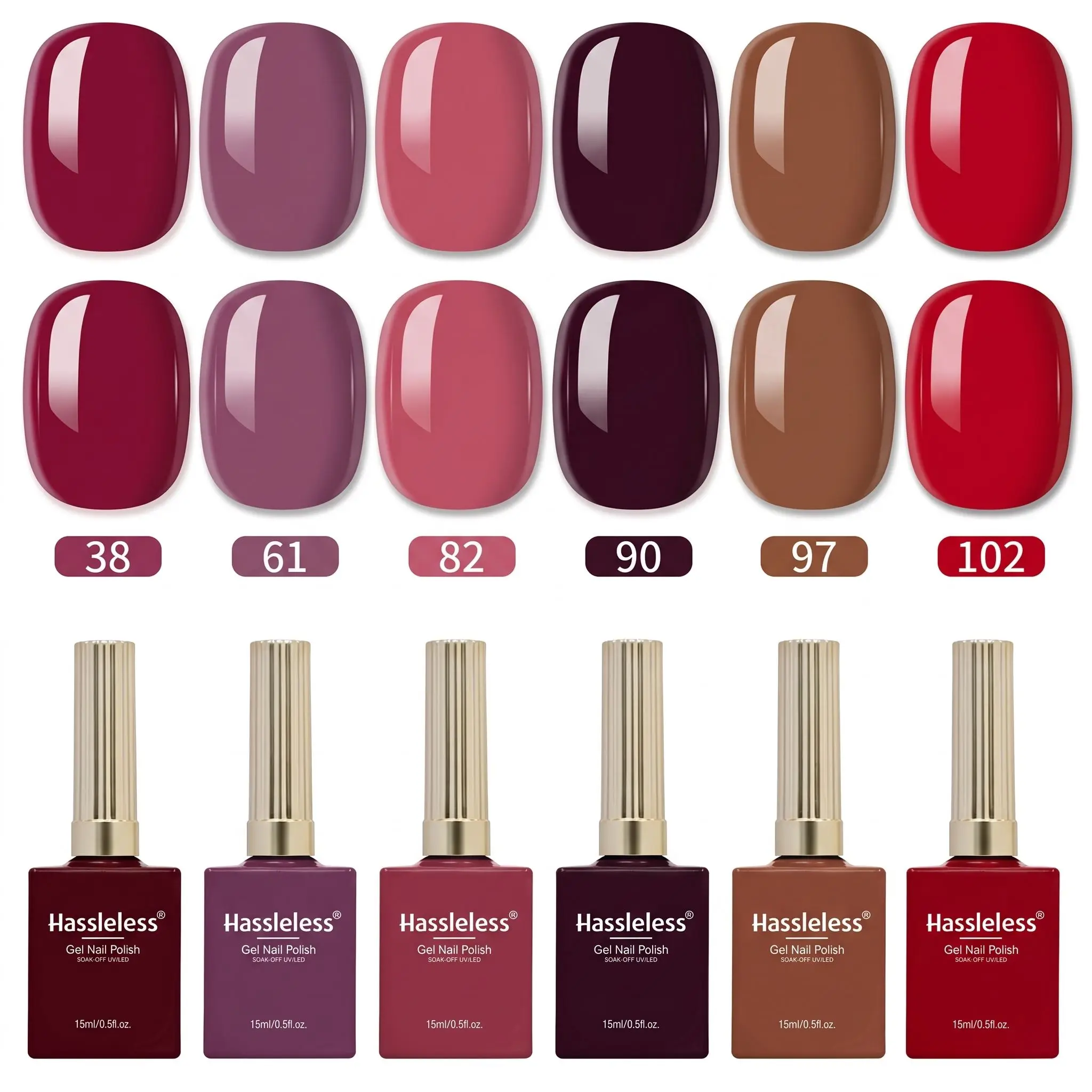 Hassleless 6Pcs Nail Polish Gel Set Retro Wine Red Brown Tone Nail Polish Gel Autumn and Winter Color Series Removable Nail Gel for Nail Art Studio and Home Use