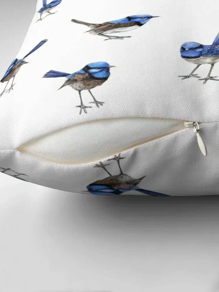 Blue Wrens, Scattered on White Throw Pillow Ornamental Pillow Christmas Pillow Cushions For Sofa christmas ornaments 2025