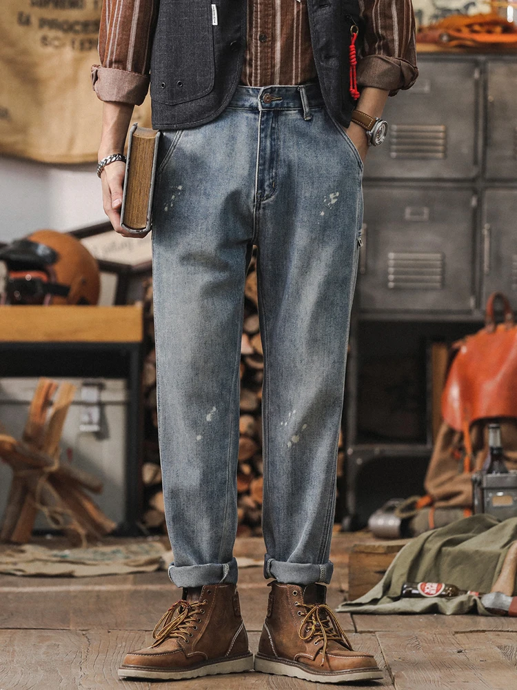 

Летние тонкие прохладные гладкие мужские джинсы, повседневная свободная посадка, винтажная легкая классическая прямая рабочая одежда с завязками