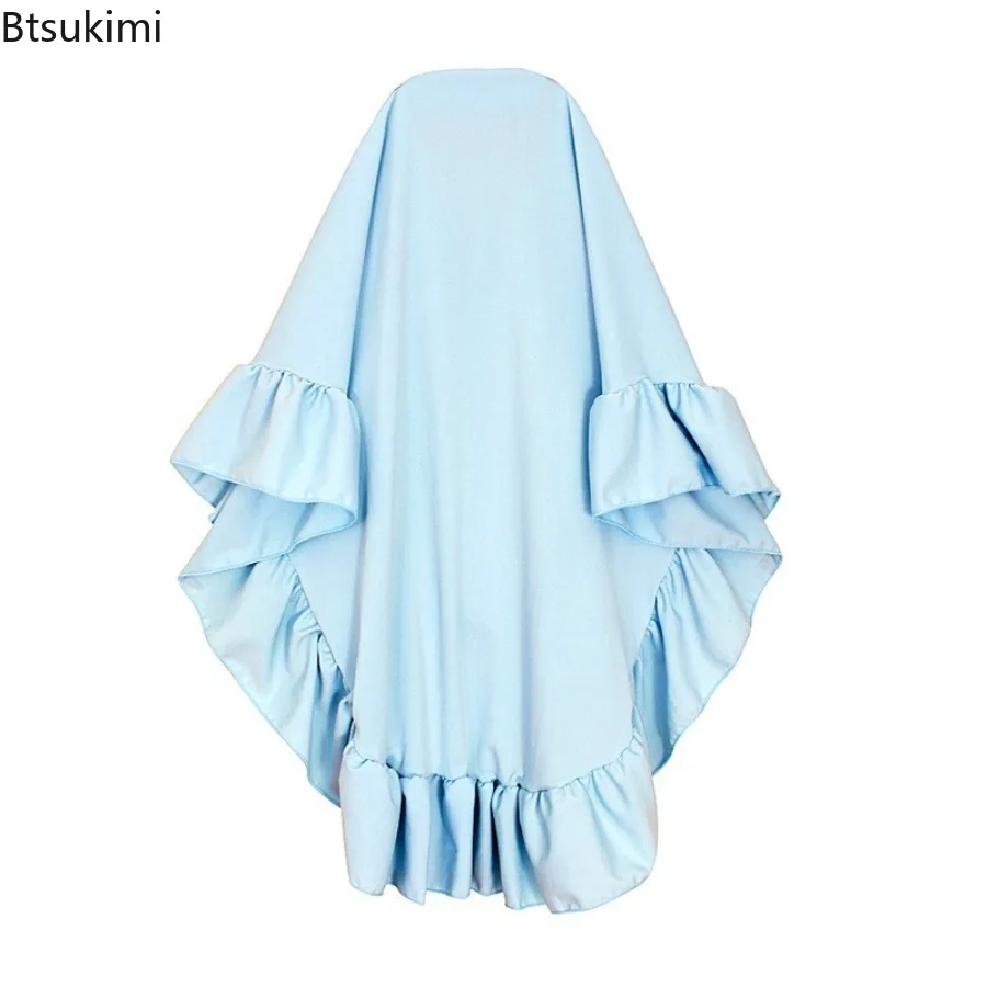 Eid Ramadan Muslim 2pcs Kids Abayas Headscarf Outfits Girls Print Long Sleeve Dress+Hijab Set Children Dubai Islamic Kaftan Gown