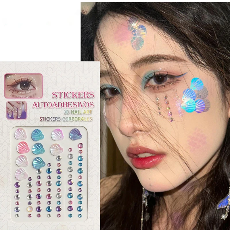 Shell Crystal Tattoo Sticker Glitter Eyeliner Eyebrow Makeup Face Diamond Temporary Tattoo Butterfly Rhinestone Eyeliner Sticker