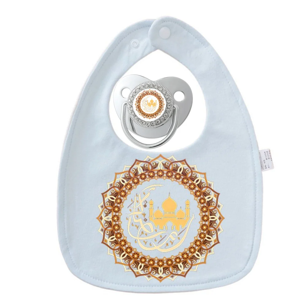 Muslim Print Kawaii Cartoon Pattern 2Pcs Pacifier Bib Set Baby Bib Baby Accessories Baby Gift Lovely Baby Toy Baby Must Haves