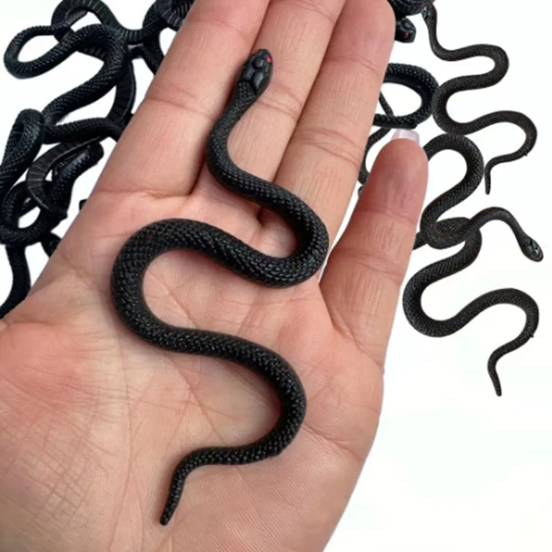 10PCS Mini Black Snake Soft Rubber Toy Novelty Realistic Fake Scary Halloween April Fools' Day Party Prank Props Funny Gag Gifts