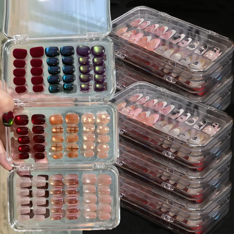 

Portable Three-Fold Press-On Nail Storage Boxes Clear Visible Plastic Nail Storage Box Nail Organizer For False Nails Display