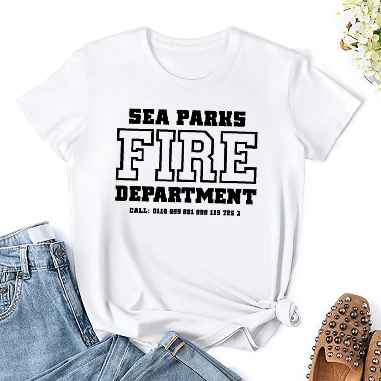 Sea Parks Fire Department Classic for Sal Tees Casual Graphic T-shirt Fresh  Move  Humor Graphic Leisure