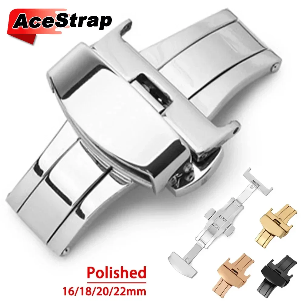 Stainless Steel Watchband Buckle Polished Button 20mm 22mm 18mm 16mm Metal Butterfly Clasp Bracelet Buckles Silver Accessories