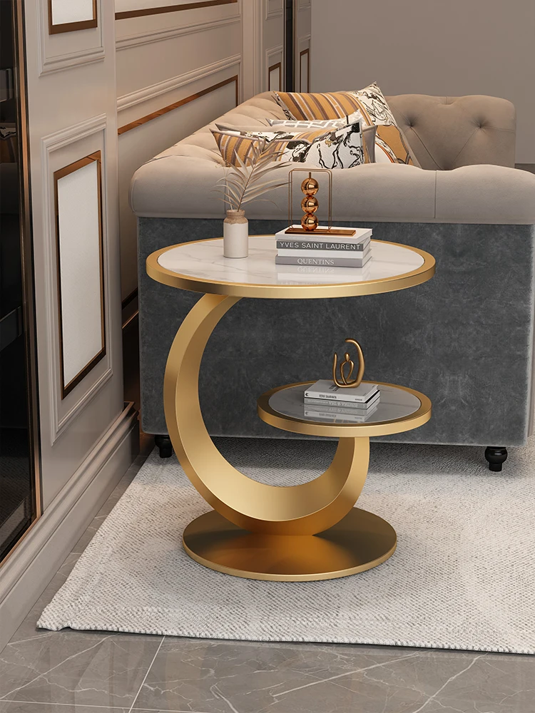 Stone Plate Sofa Side Table Side Cabinet Double Layer Corner Table Simple Modern Small round Table Table Bedside Table