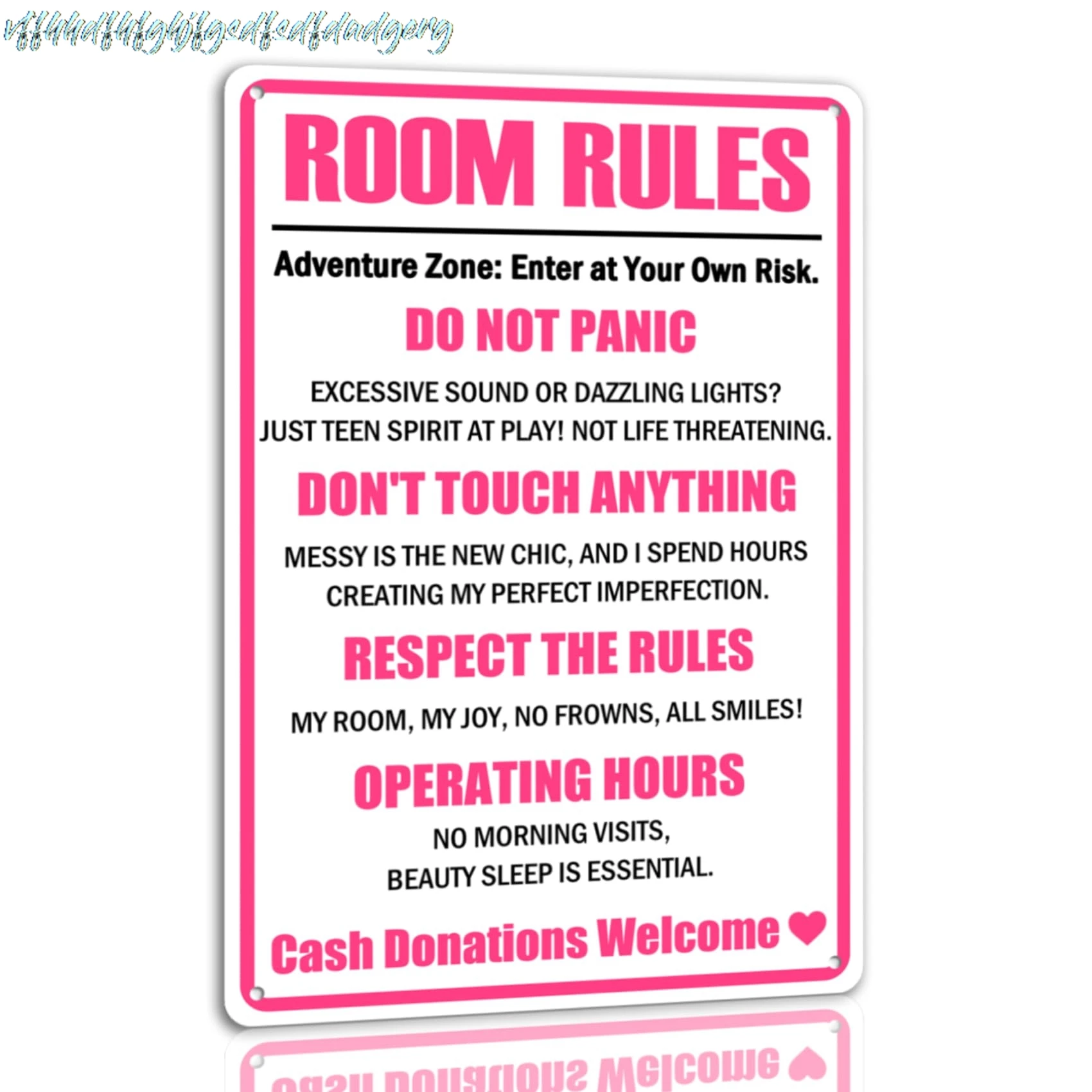 Room Rules Tin Sign Funny Cute Metal Tin Sign Pink Teen Girl Bedroom Decor Signs For Girls Room Club Party Room 8x12 Inches sign