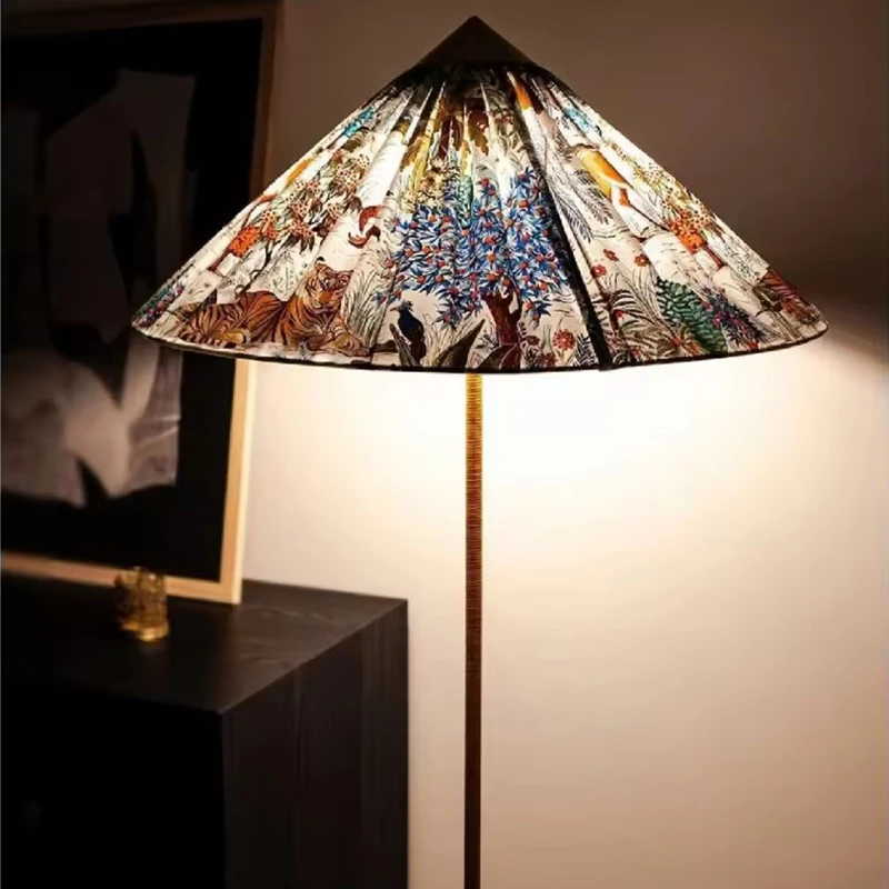 

Wabi Sabi Classic Floor Lamp for Hotel Living Room Sofa Bedroom Atmosphere Hat Art Fabric Vintage LED Floor Light Home Decor