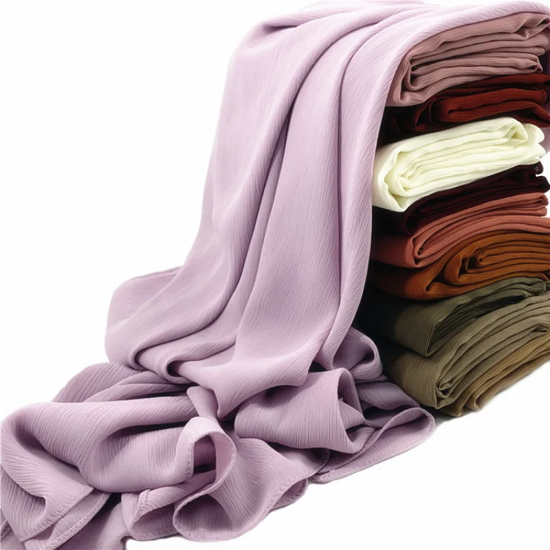 Women's Single-Color Chiffon Fine-Grain Crumpled Scarf Pleated Thin Closed-Toe Scarf Smooth Crepe One Piece Dropshipping