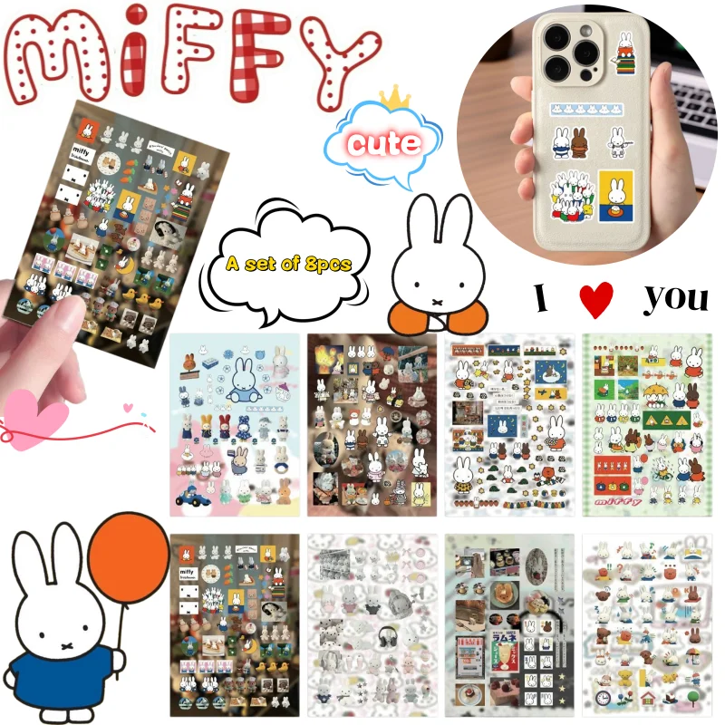 

Miffy 8 stickers high color value animation cartoon printing students diy creative hand book desktop waterproof sticker gift