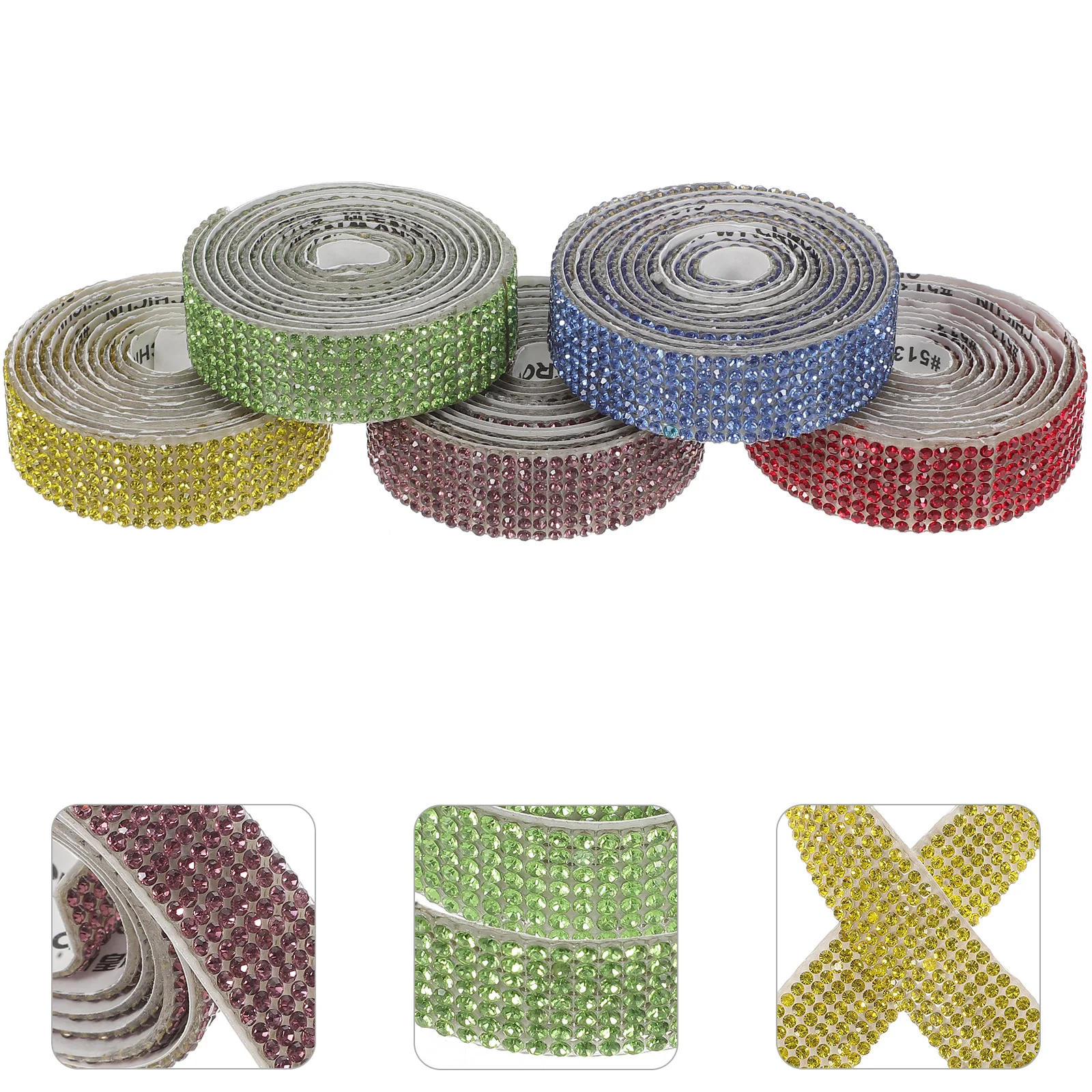 

5 Rolls Adhesive Rhinestone Band Strips for Crafts Flash Ribbon Clothing Rhinestones