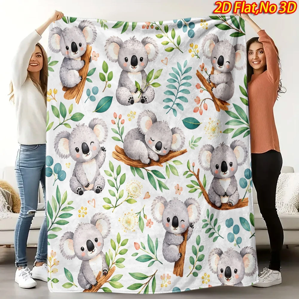 Cartoon Koala Eucalyptus Fleece Blanket Cozy Light Throw Bed Living Room Travel Nursery Decor Lovely Wildlife Blanket Present