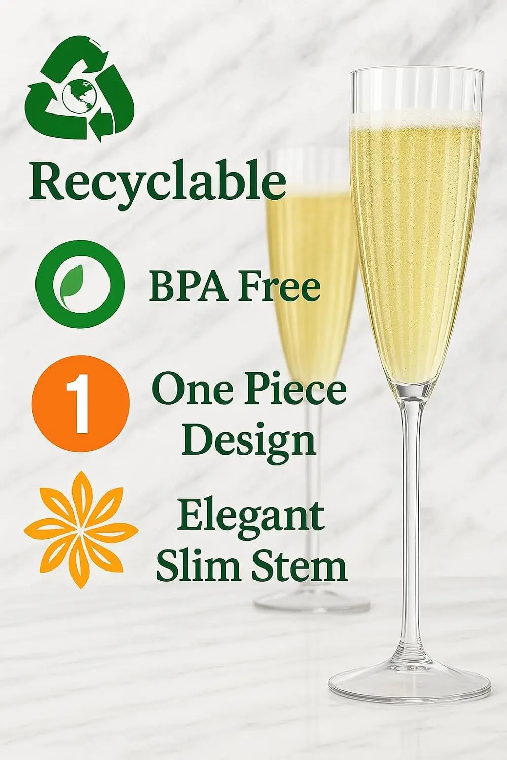 نظارات شمبانيا بلاستيكية شفافة سعة 6 أونصة، 24 عبوة من المزامير للاستعمال مرة واحدة لحفلات الزفاف والحفلات والتحميص #3