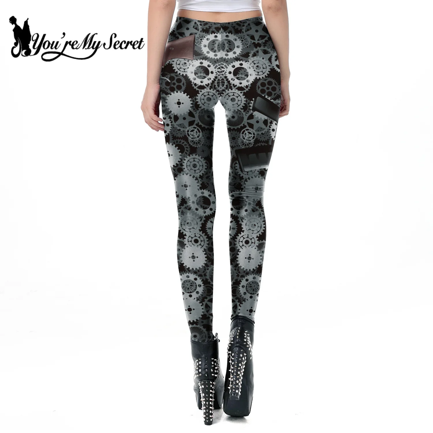 [You're My Secret] Legginsy Spring Devilfish Damskie z Nadrukiem 3D, Obcisłe Spodnie, Casualowe Spodnie do Jogi, Punkowy Wzór, Strój na Co Dzień