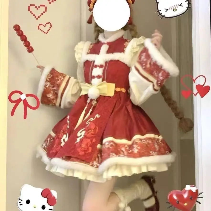 2025-new-sweet-bow-chinese-element-vintage-mini-dress-red-long-sleeve-christmas-party-dresses-japanese-kawaii-lolita-dress-women