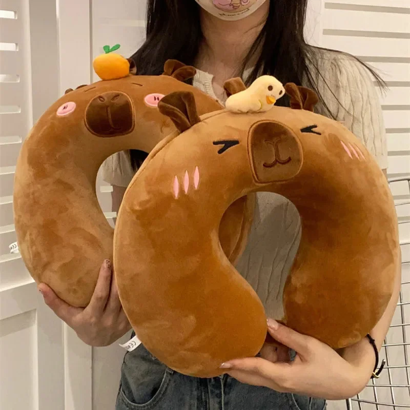 New Cartoon Capybara U-shaped Neck Pillow Travel Plane Car Office Napping Protection Neck Memory Sponge Kawaii Cushion