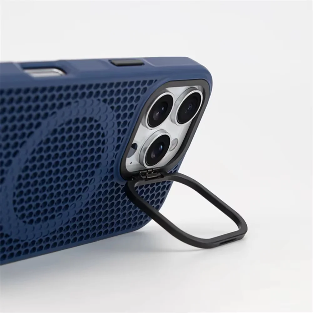 

For iPhone 11 12 13 14 15 16 17 Pro Max Cellular Grid Cooling Magsafe Case Wireless Charging Alloy Lens Holder Shockproof Cover