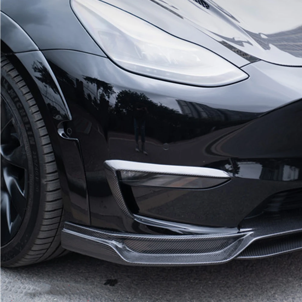 

For Tesla Model Y 2019 2020 2021 2022 Front Blade Trim Real Carbon Fiber Fog Lamp Spoiler Light Car Styling Cover Modification