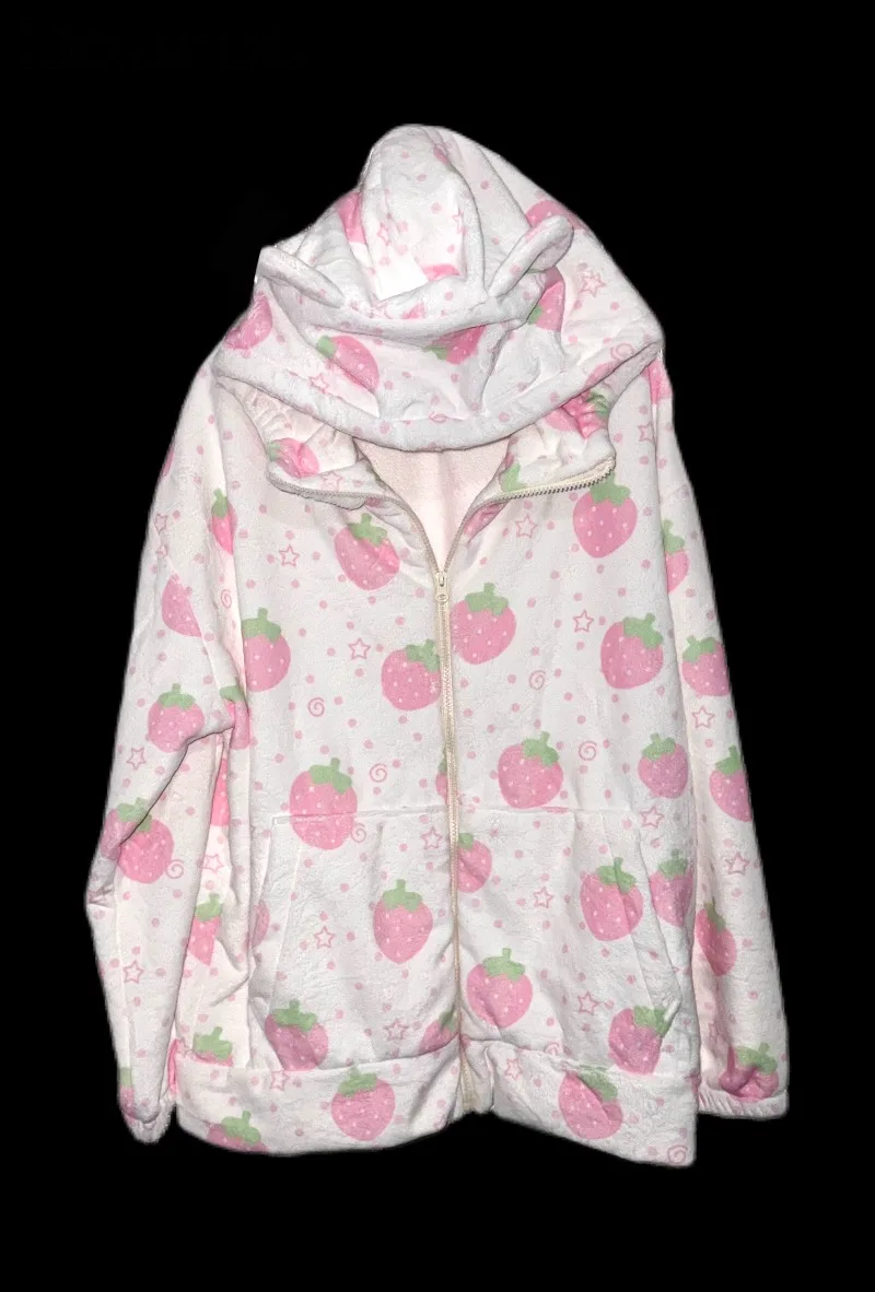 japanese-style-sweet-cute-pink-strawberry-thickened-hooded-pajamas-autumn-winter-warm-skin-friendly-soft-pajama-set
