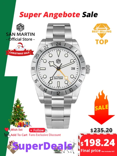 San Martin nuevo 39mm NH34 BB GMT reloj mecánico automático reloj deportivo zafiro luminoso impermeable 100m para hombres reloj SN0054