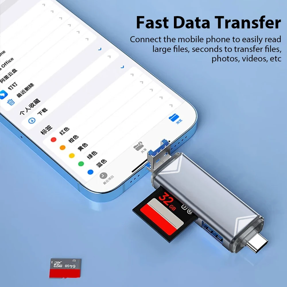 Leitor de cartão usb 3.0 sd tf 6 em 1 leitor de cartão multi memória tipo c/micro usb/disco u/tf/sd flash drive otg telefone adaptador para laptop