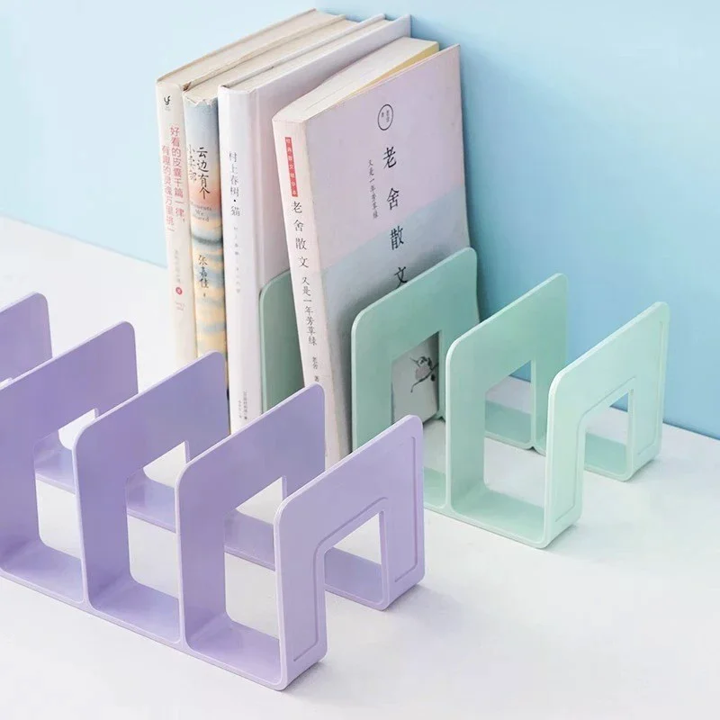 4 Grid Bookends Stand Bookshelf Desktop Decor Storage Rack Bookend Book Holder School Stationery Office Desktop File Organizer