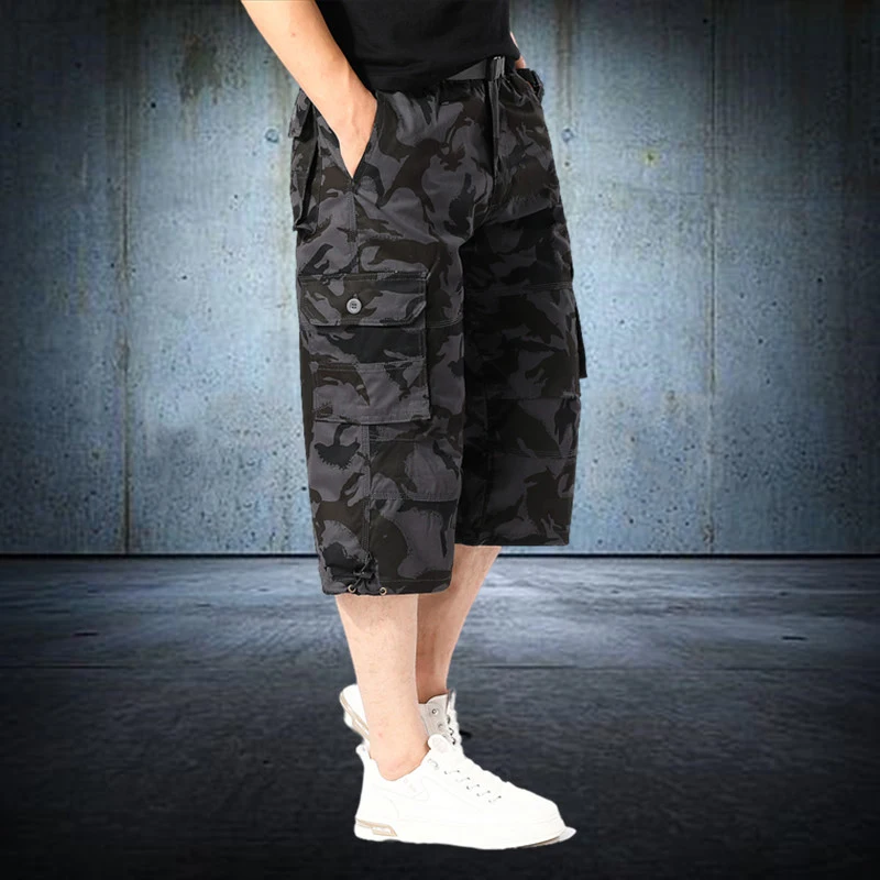 

Summer Cotton Cargo Shorts Man Camouflage Outdoor Pants Multi Pockets Work Shorts Knee Length Sports Wear Casual Short Pants