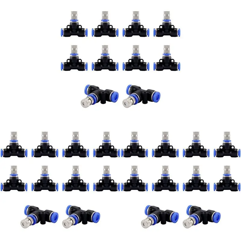 ABYN-Misting Nozzle Kit 1/4-Inch With Nozzle Spray Cooling Device Connectors For Outdoor Water Mister Cooling System 30Pcs