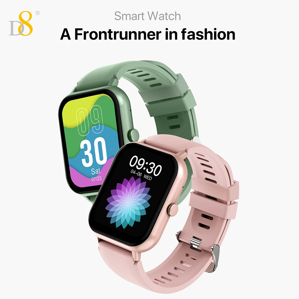 ساعة ذكية D8 بشاشة لمس 1.83 بوصة مقاومة للماء 100+ رياضية/إطارات/تشغيل الموسيقى/هدية للنساء/هدية عيد الحب