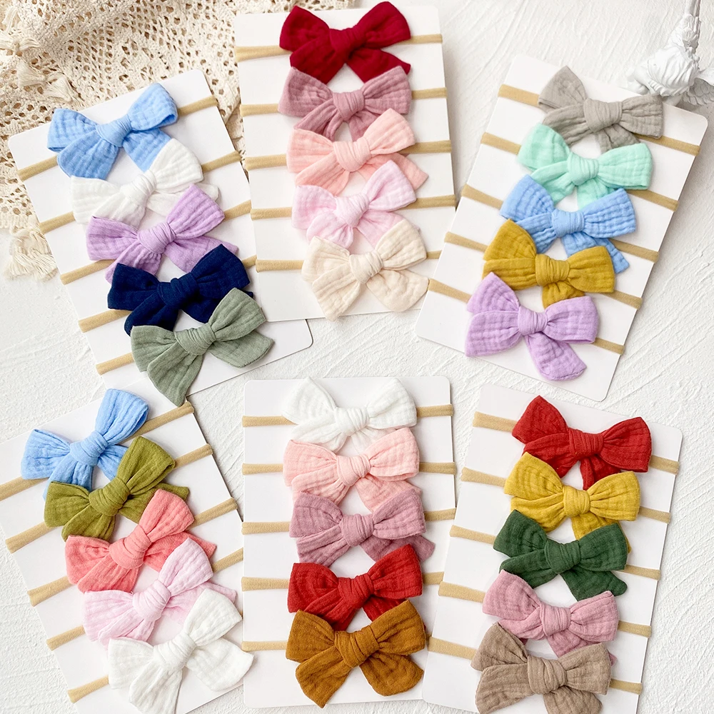 5Pcs/Set Spring Newborn Kids Headwear Cotton Bows Headband Elastic Nylon Band For Baby Girls Children Cute Hair Accessories