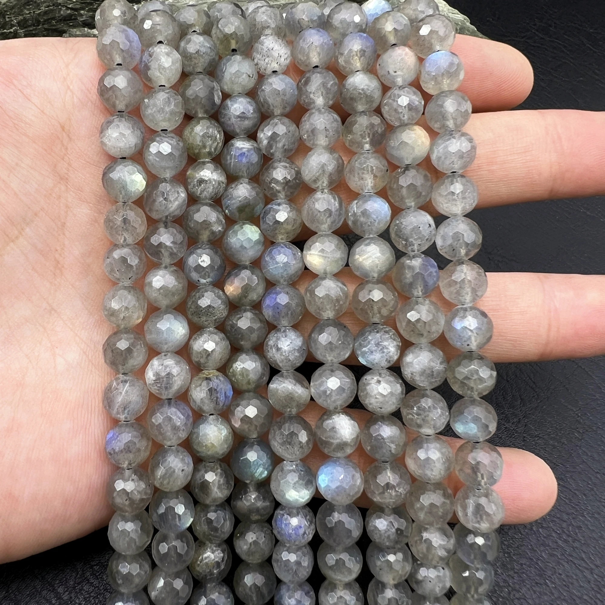 

2Strands 8MM Natural Gray Moonstone Labradorite Faceted Round Loose Beads For DIY Jewelry Making MY240404