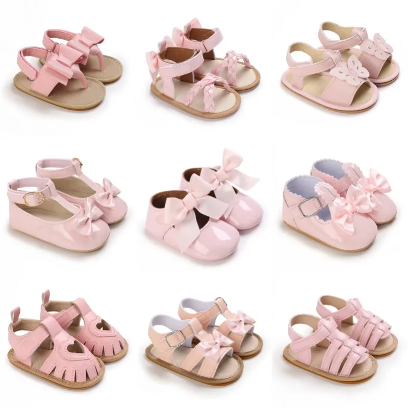 Pink Baby Bow Princess Shoes For 0-1 Year Old Baby Girls With Rubber Soles For Indoor and Outdoor Parties and Wedding Dresses