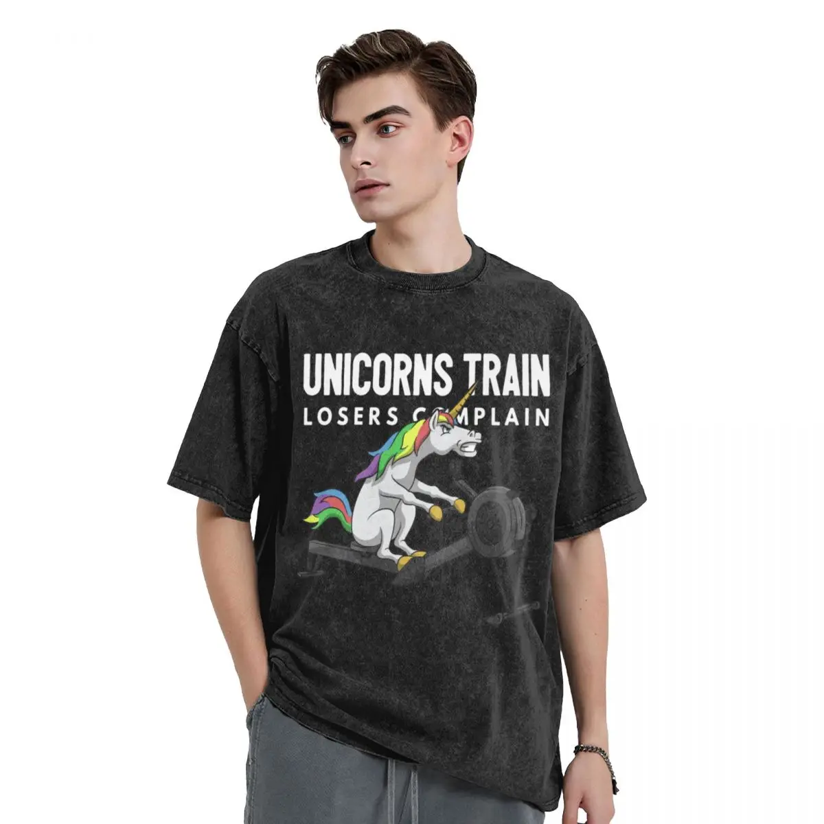 Unicorns Train, Losers Complain T-Shirt plain blacks kawaii clothes men workout shirt