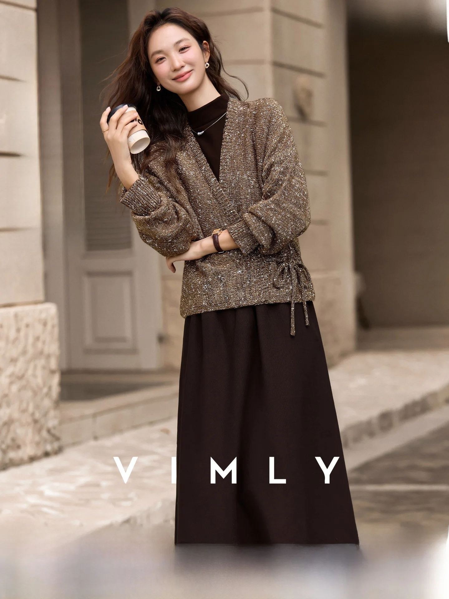 

Bury Melne Sle Women's Two-Piece Set V-Ne Knitted Sweater A-Line Dr Casual Wear for Ages 25-35 Winter Season