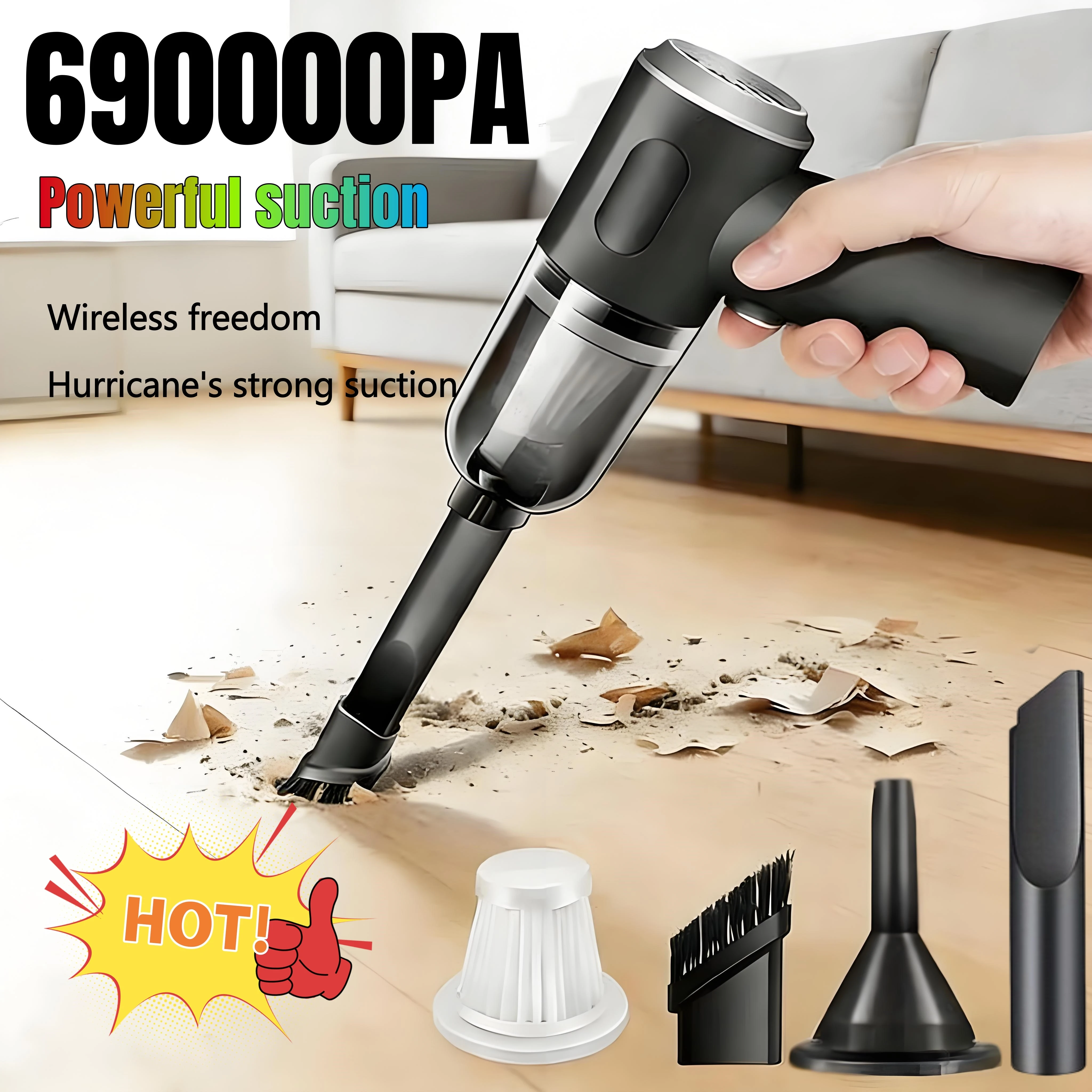 

690000Pa Wireless Car Vacuum Portabale Quick Charge Wet Dry Dual-use Cleaner Handheld Vacuum Vacuum Cleaner For Home Office Car