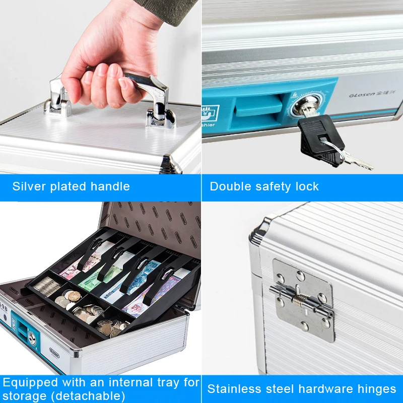 Aluminum Lockable Cash Register, Portable Vault Cash Register, Metal Cash Box, Important Item Storage Safe Boxes for Adults
