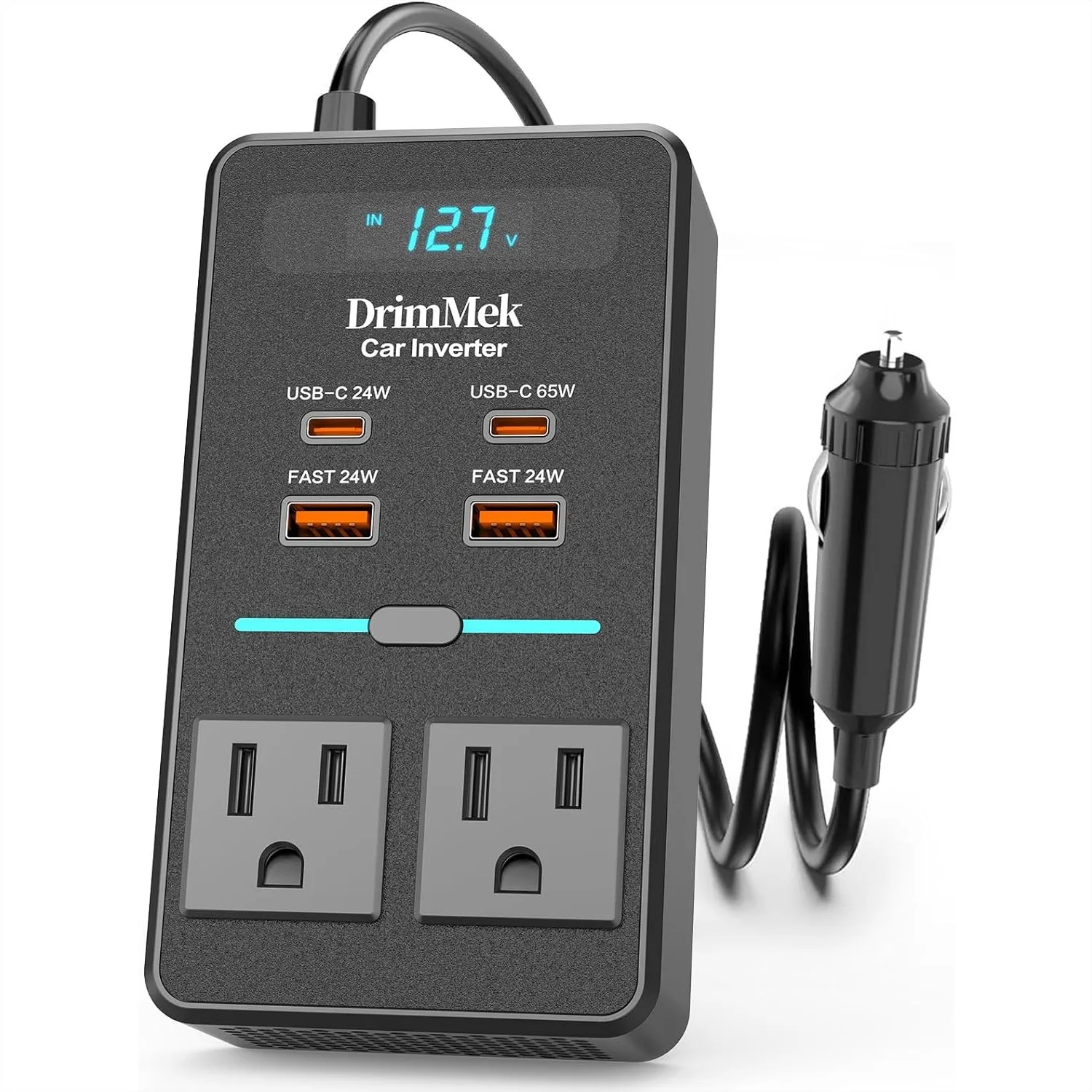 

300W Car Power Inverter DC 12V to 110V AC with LED Display, 65W USB-C Fast Charging Car Outlet Adapter for Laptops and Road