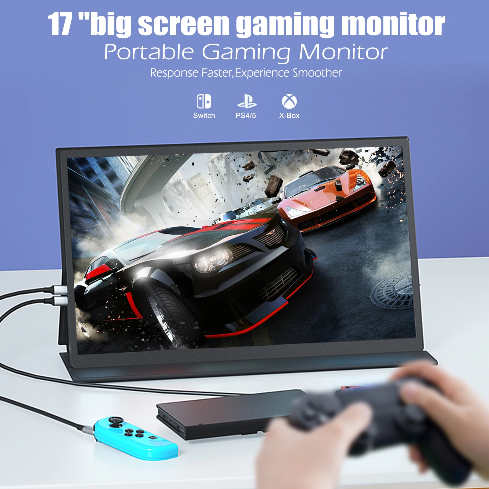 17 Inch Portable Monitor 1080P FHD 1920x1080 100% sRGB With Screen Magnetic Cover Stand For Laptop Phone Xbox PS4/5 Switch