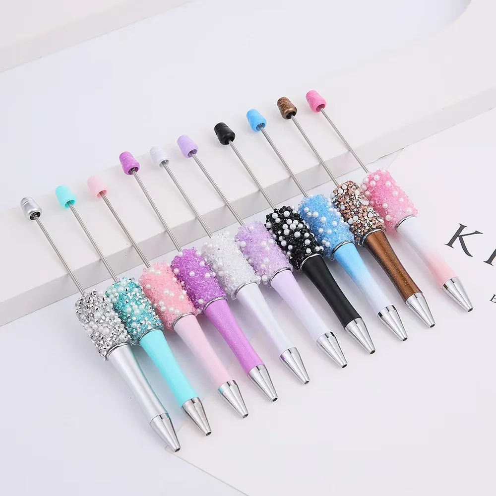 50pcs Pearl Sugar Bead Pen DIY Crystal Pearl Beaded Ballpoint Pen Starry Sky Pens for Writing Stationery School Office Supplies