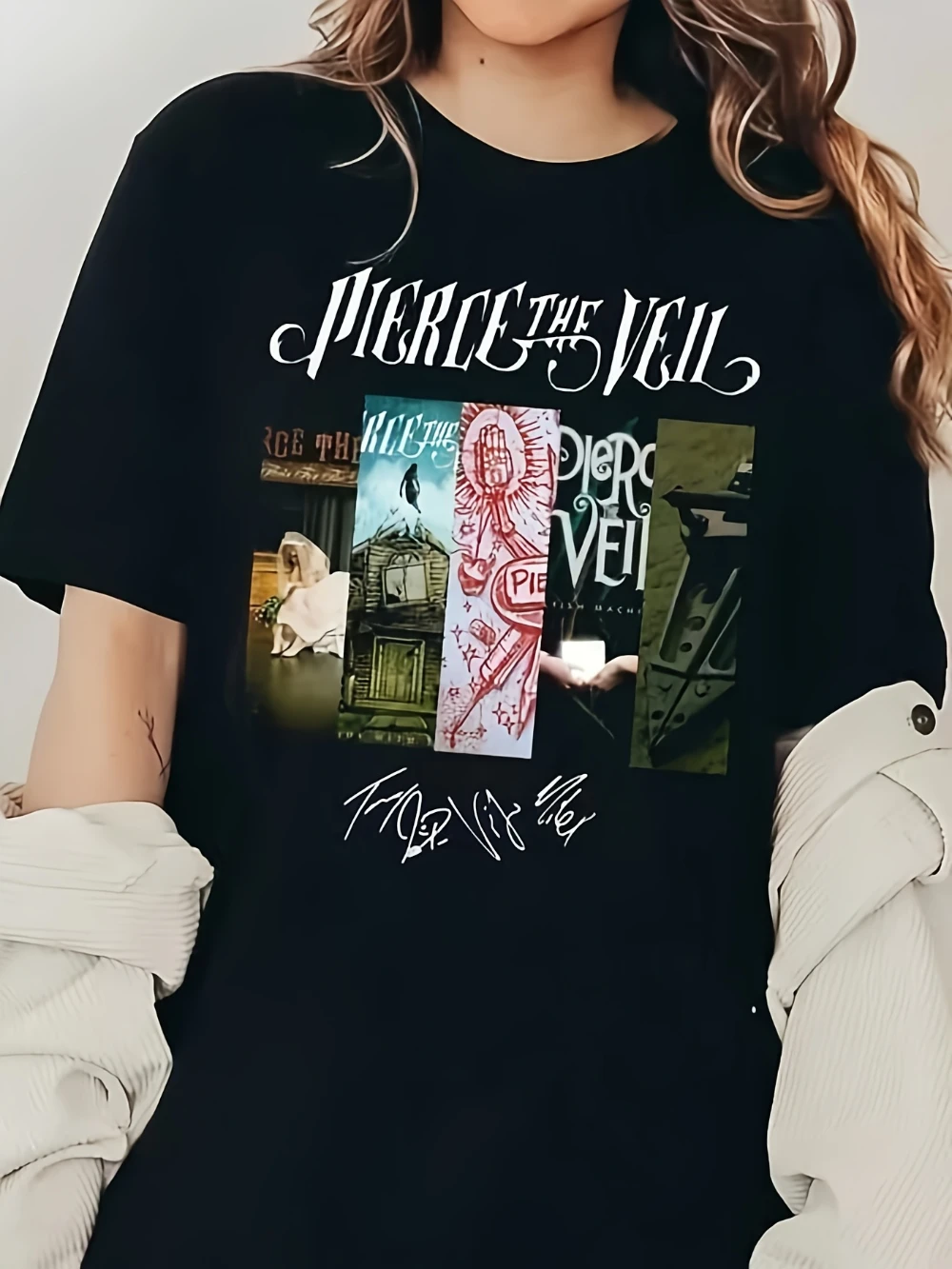 LocalPierce The Veil Band Graphic T-Shirt Soft Breathable Regular Fit, Short Sleeve Crew Neck Album Artwork Design