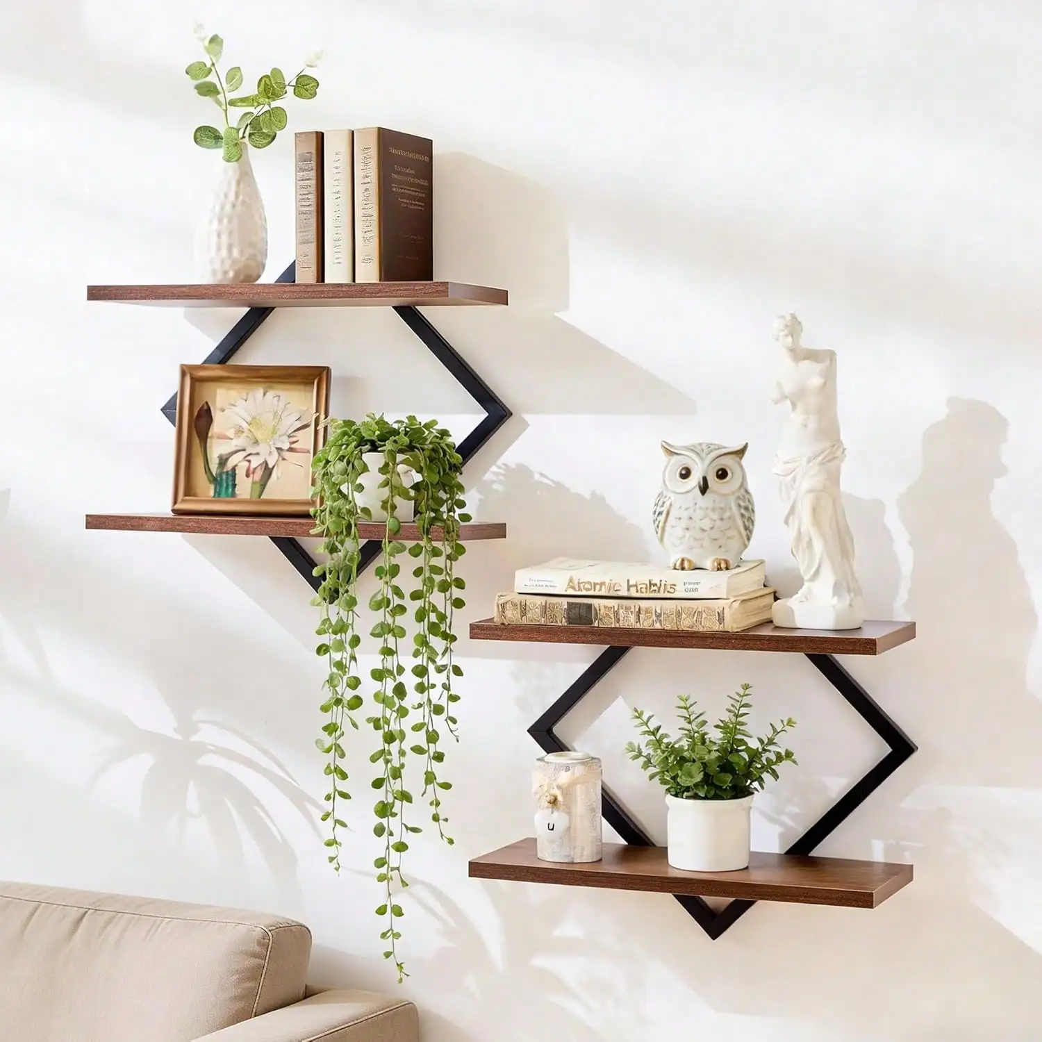 Floating Shelves, 15 Inch Wall Shelf Set Of 2,Hanging Bathroom Shelves 2-Tier, For Living Room, Kitchen, Office (Rustic Brown)