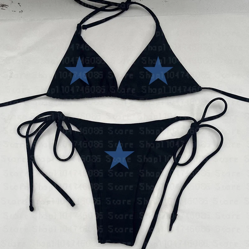 Y2k 2000s Sexy Goth Bikini style Punk femmes imprimer maillot de bain fendu maillot de bain taille haute gothique mignon étoile ensembles tenues de plage