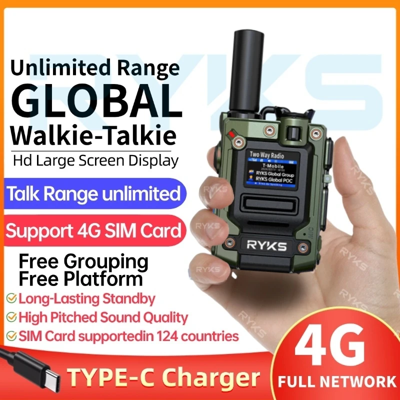 Global (no fee) Intercom platform RYKS-DP56 walkie talkie 5000km Long Talk Range 4G LTE POC Network Radio Sim Card